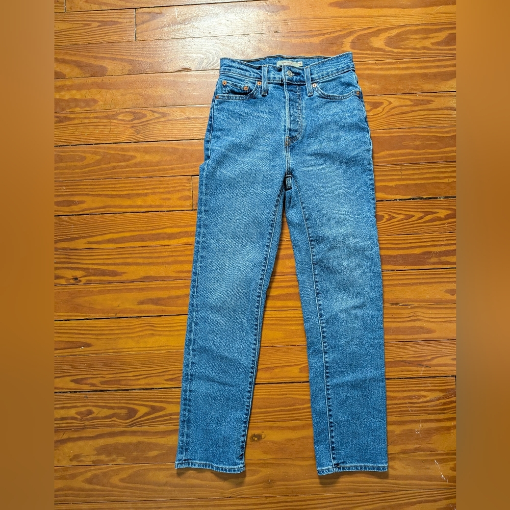 Levi’s Wedgie Straight Jeans Medium Wash High Rise Denim Size 25 - Picture 3 of 4